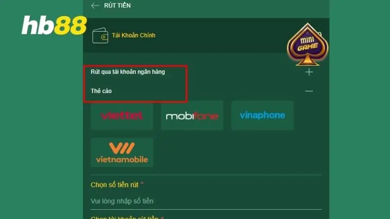 Rút tiền HB88 dễ dàng để nhận thưởng nóng liền tay Có 2 cách rút tiền được HB88 hỗ trợ